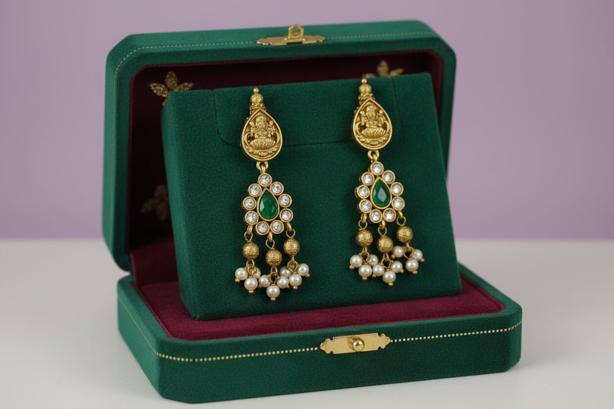 Green Adhya Temple Necklace Set