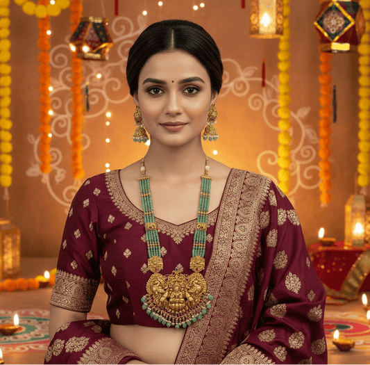 Green Anvi Beads Temple Necklace Set