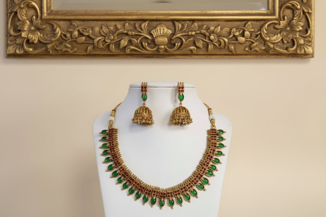 Green Bhavanya Antique Necklace Set