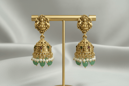 Green Vedanshi Beads Temple Necklace Set