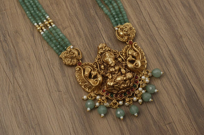 Green Veena Beads Temple Necklace Set
