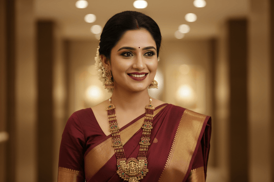 Maroon Tiya Beads Temple Necklace Set