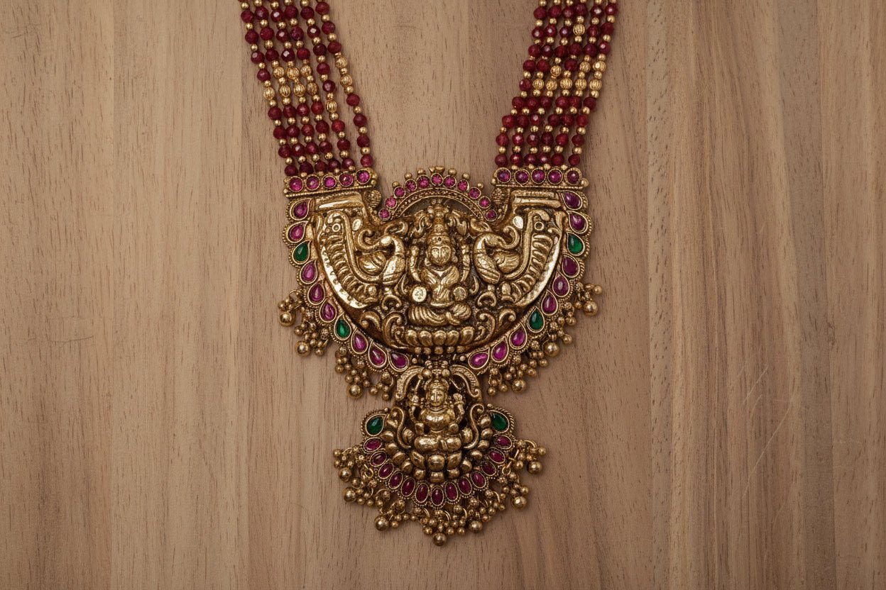 Maroon Tiya Beads Temple Necklace Set