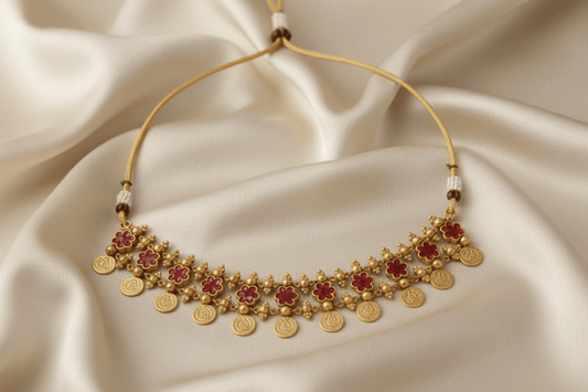 Pink Lakshmi Layered Coin Choker Set