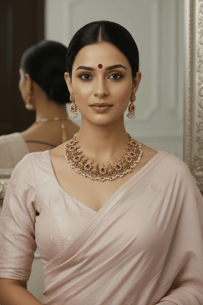 Ruby Red Adhya Temple Necklace Set