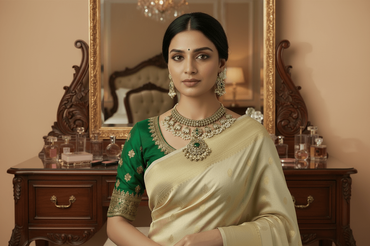 White Aadhya Elephant Choker Set
