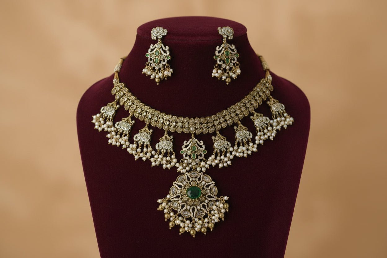 White Aadhya Elephant Choker Set