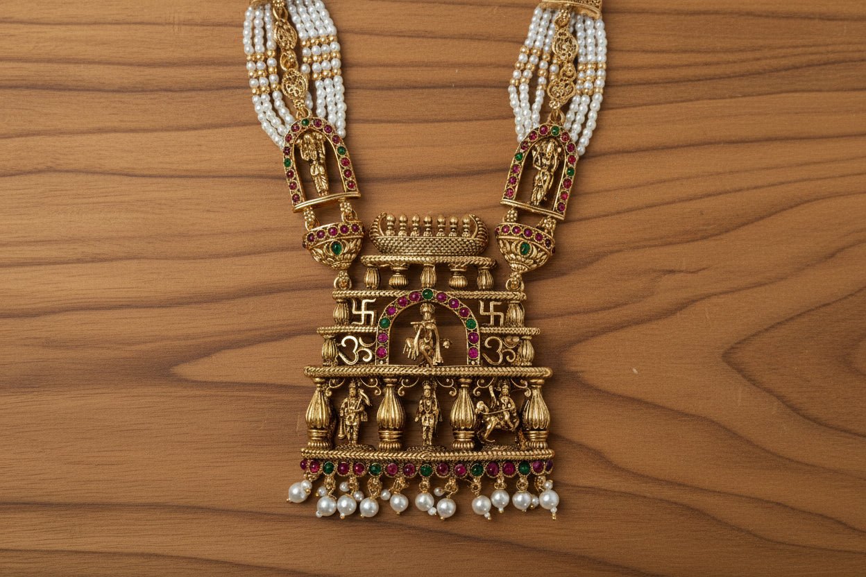 White Myra Beads Temple Necklace Set